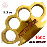 100% Real Brass Knuckles w/ Attitude - 9.2 oz Paperweight! Belt Buckle - Tophatter Daily Deals