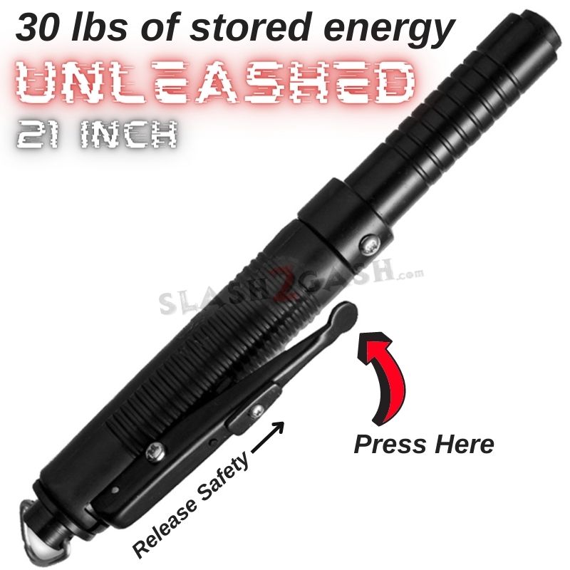 AUTOMATIC Baton Police Grade W/Leather Solid Metal Stick Black SD-Baton - Tophatter Daily Deals