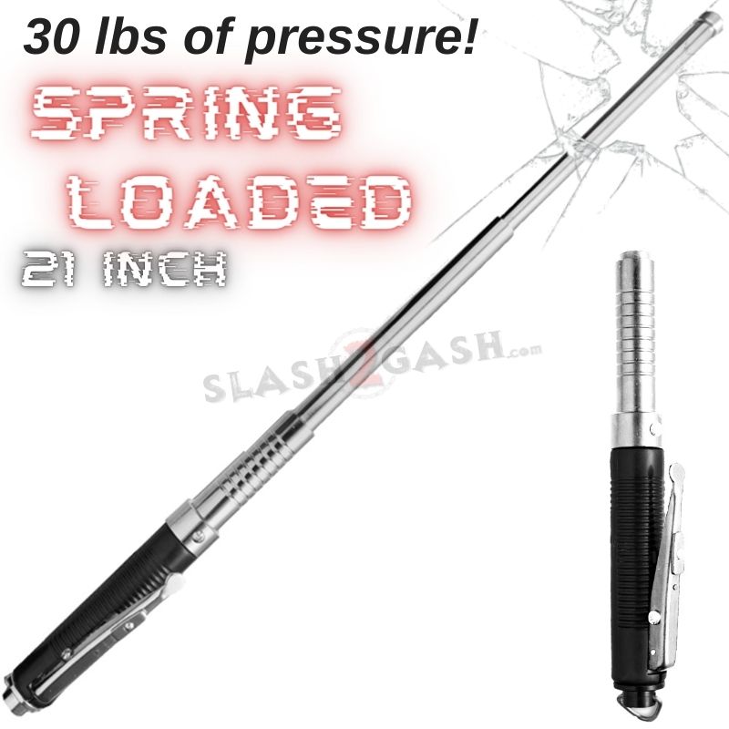 AUTOMATIC Baton Police Grade W/Leather Solid Metal Stick Chrome SD-Baton - Tophatter Daily Deals