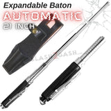AUTOMATIC Baton Police Grade W/Leather Solid Metal Stick Black Chrome SD-Baton - Tophatter Daily Deals