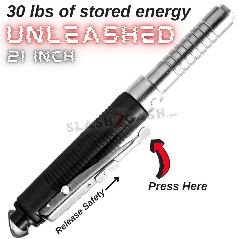 AUTOMATIC Baton Police Grade W/Leather Solid Metal Stick Black SD-Baton - Tophatter Daily Deals