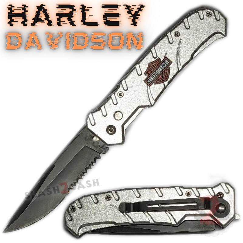 Harley Davidson Auto Knife Large w/ Safety Lock - Single Edge Serrated Knife-Auto - Tophatter Daily Deals