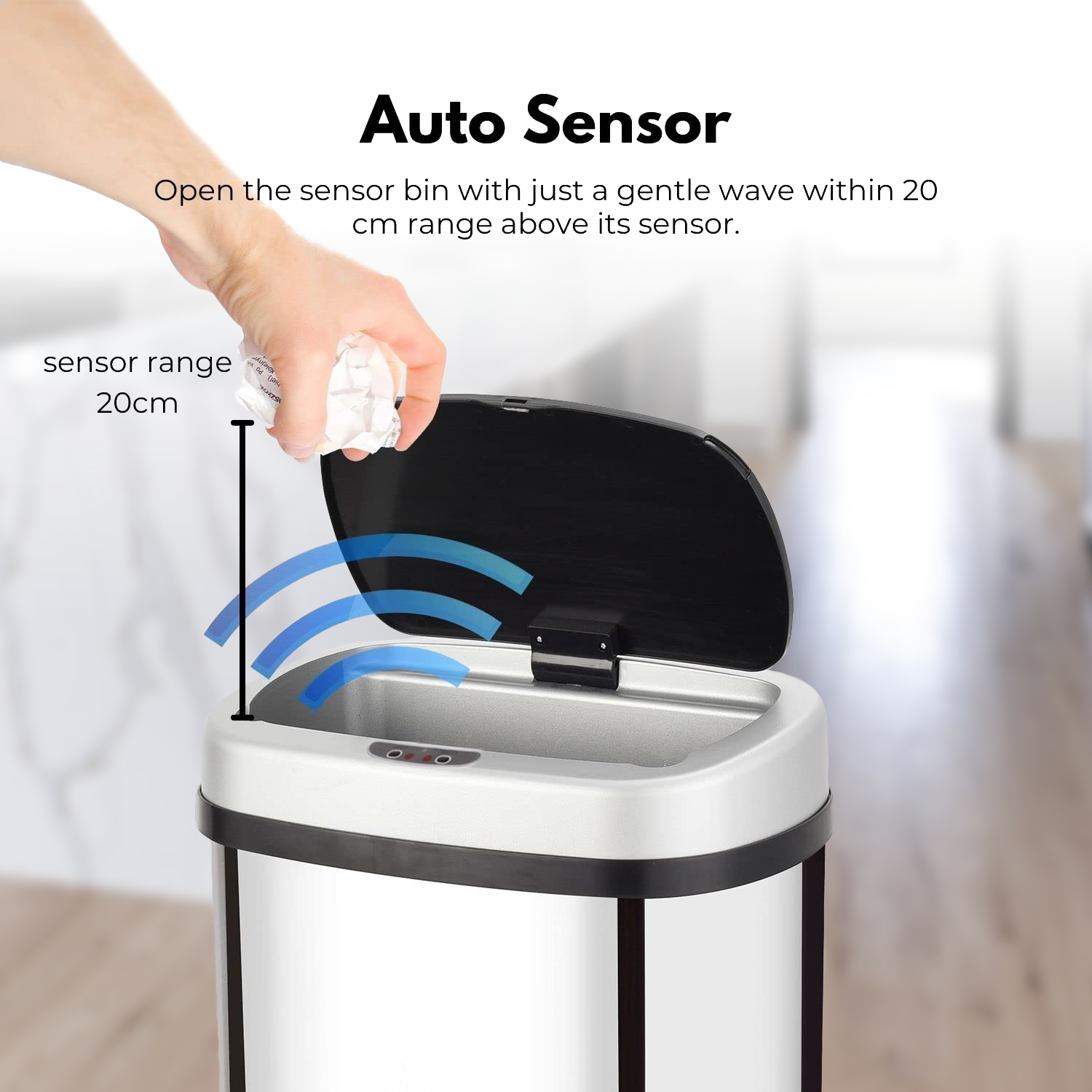 Kitchen Sensor Bin – Touchless Automatic Waste Bin with Motion Sensor & Soft Close LID Kitchen - Tophatter Daily Deals