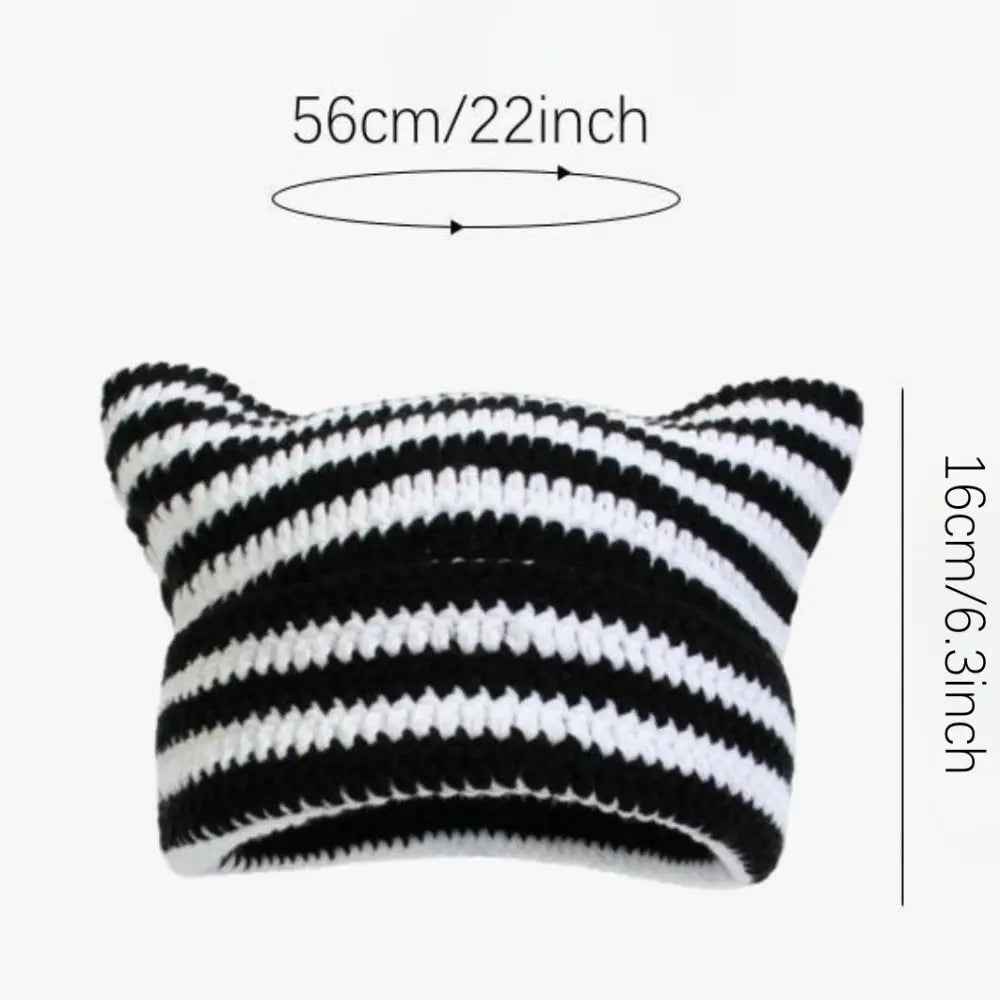 Autumn Winter Cute Cat Ears Cap, Streetwear Beanie Hat, Little Devil Striped Knitted Hat For Men Women, Kawaii Y2k Hat - Tophatter Daily Deals