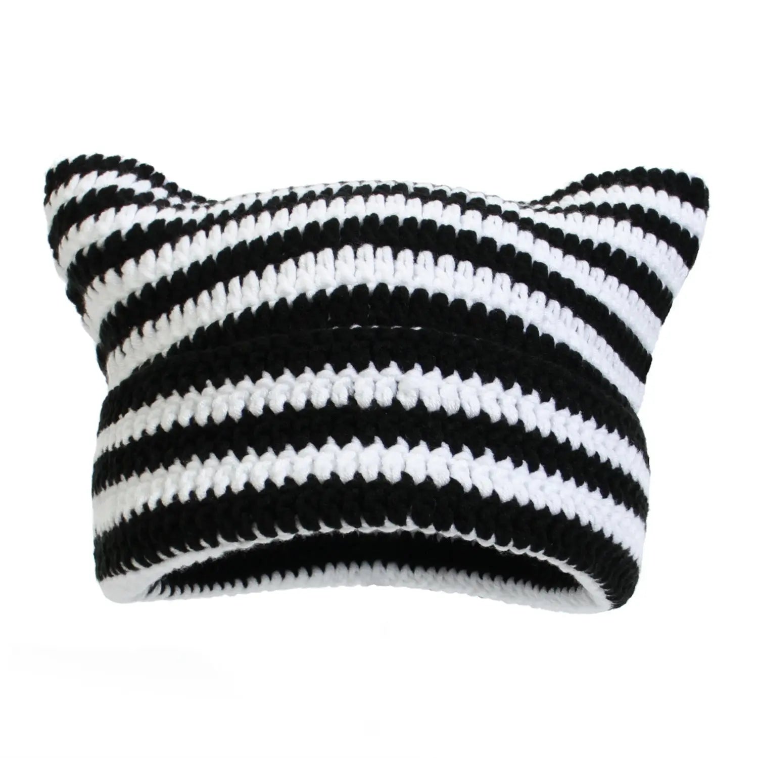 Autumn Winter Cute Cat Ears Cap, Streetwear Beanie Hat, Little Devil Striped Knitted Hat For Men Women, Kawaii Y2k Hat - Tophatter Daily Deals