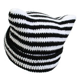 Autumn Winter Cute Cat Ears Cap, Streetwear Beanie Hat, Little Devil Striped Knitted Hat For Men Women, Kawaii Y2k Hat - Tophatter Daily Deals