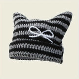 Autumn Winter Cute Cat Ears Cap, Streetwear Beanie Hat, Little Devil Striped Knitted Hat For Men Women, Kawaii Y2k Hat - Tophatter Daily Deals