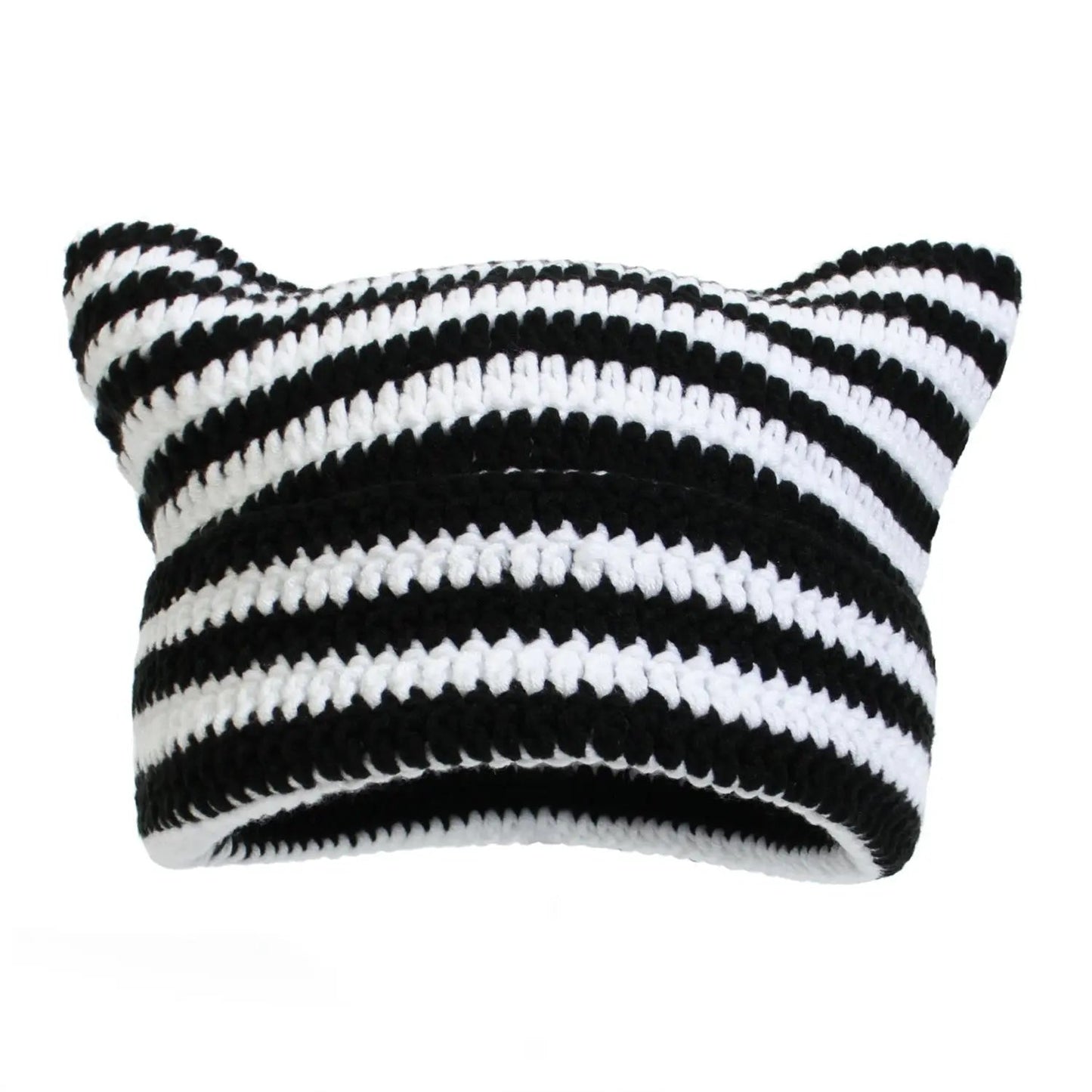 Autumn Winter Cute Cat Ears Cap, Streetwear Beanie Hat, Little Devil Striped Knitted Hat For Men Women, Kawaii Y2k Hat - Tophatter Daily Deals