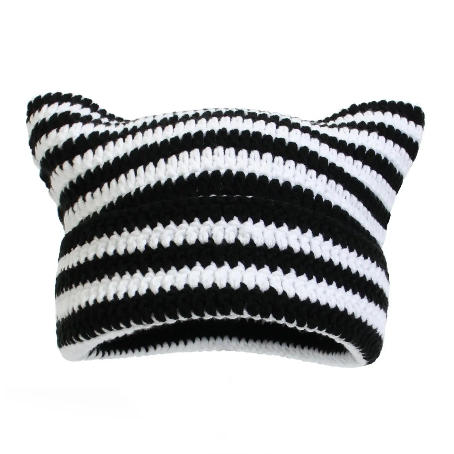 Autumn Winter Cute Cat Ears Cap, Streetwear Beanie Hat, Little Devil Striped Knitted Hat For Men Women, Kawaii Y2k Hat - Tophatter Daily Deals