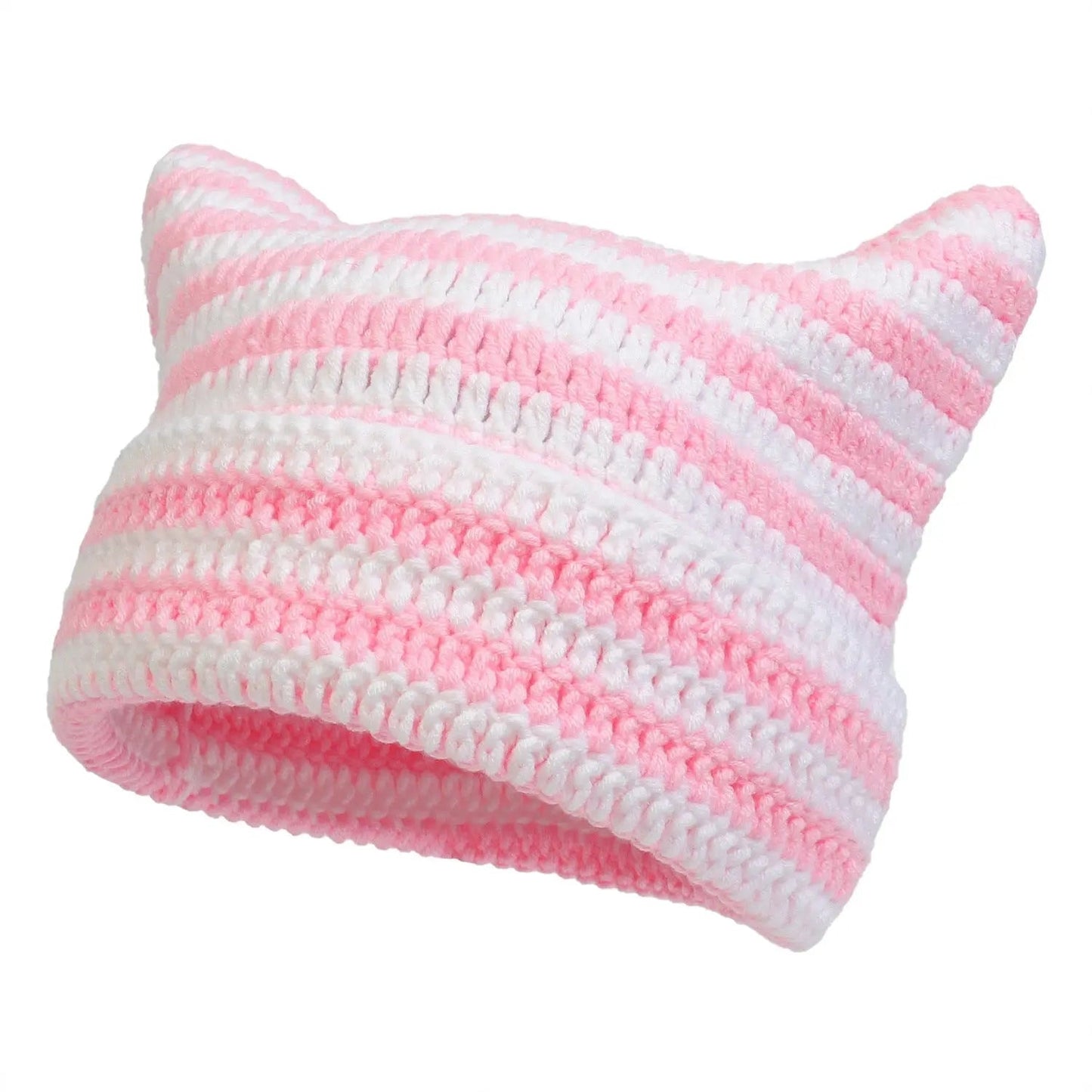 Autumn Winter Cute Cat Ears Cap, Streetwear Beanie Hat, Little Devil Striped Knitted Hat For Men Women, Kawaii Y2k Hat - Tophatter Daily Deals