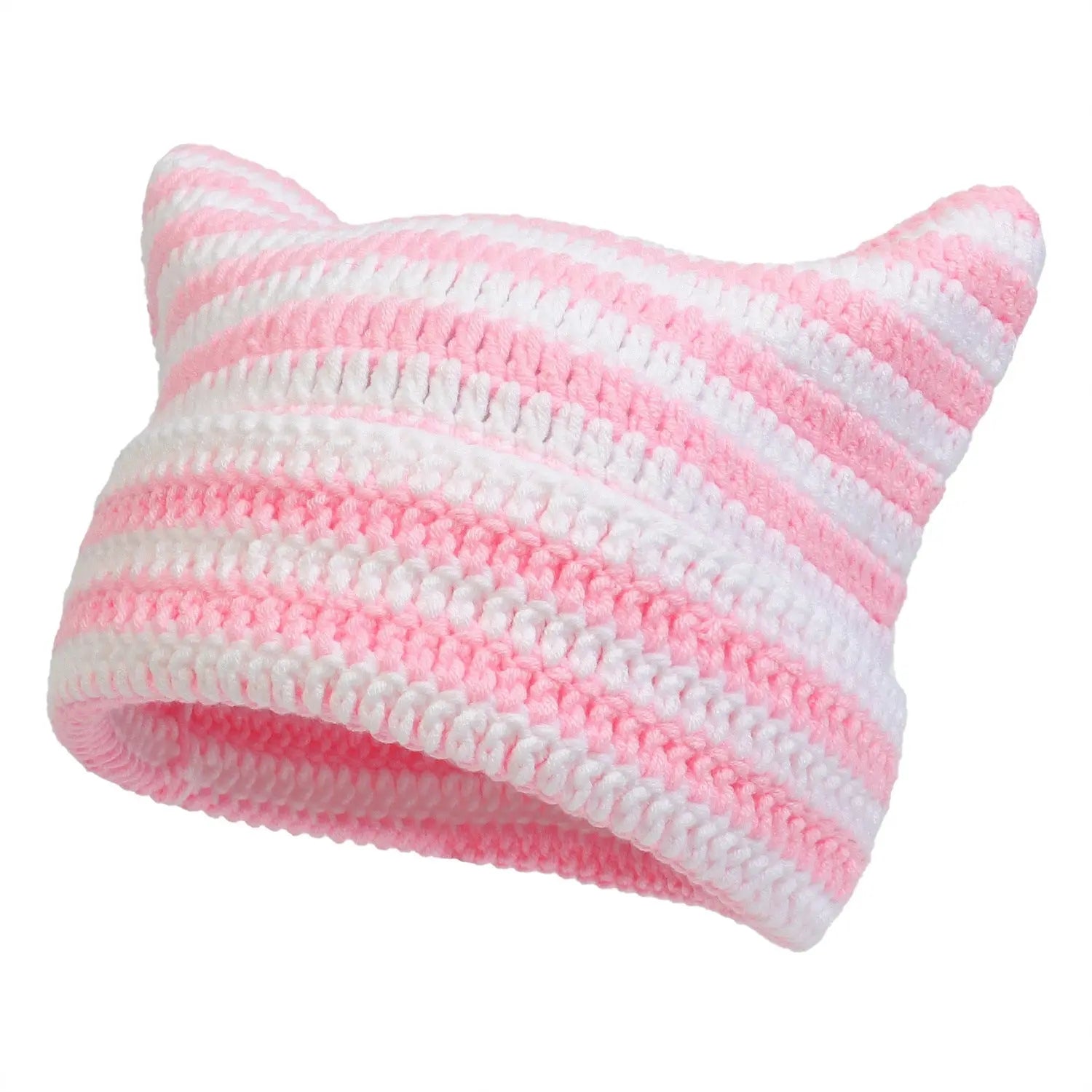 Autumn Winter Cute Cat Ears Cap, Streetwear Beanie Hat, Little Devil Striped Knitted Hat For Men Women, Kawaii Y2k Hat - Tophatter Daily Deals