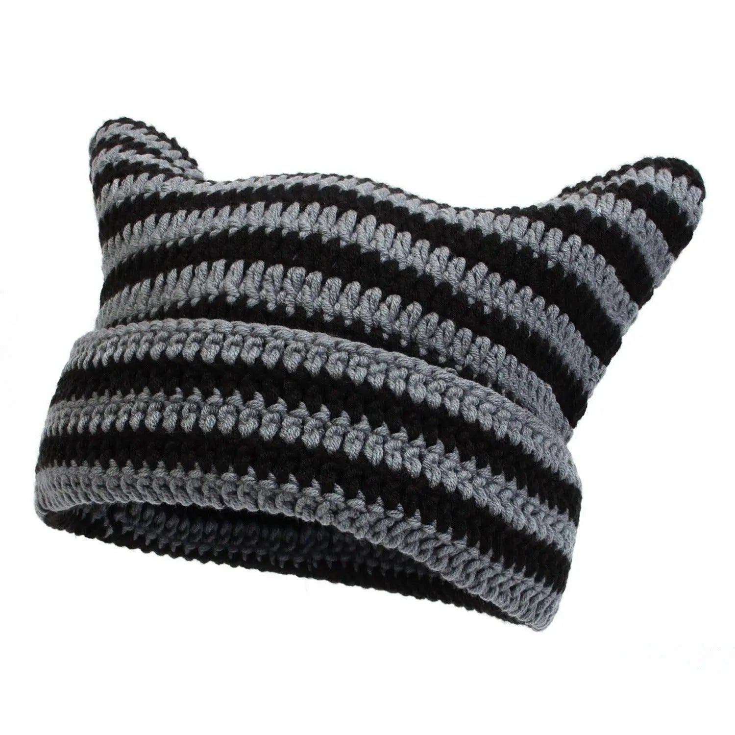 Autumn Winter Cute Cat Ears Cap, Streetwear Beanie Hat, Little Devil Striped Knitted Hat For Men Women, Kawaii Y2k Hat - Tophatter Daily Deals
