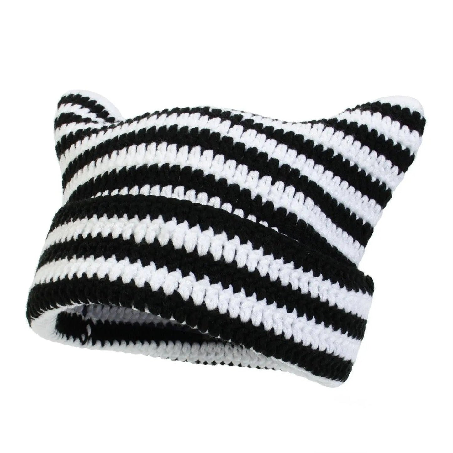 Autumn Winter Cute Cat Ears Cap, Streetwear Beanie Hat, Little Devil Striped Knitted Hat For Men Women, Kawaii Y2k Hat - Tophatter Daily Deals