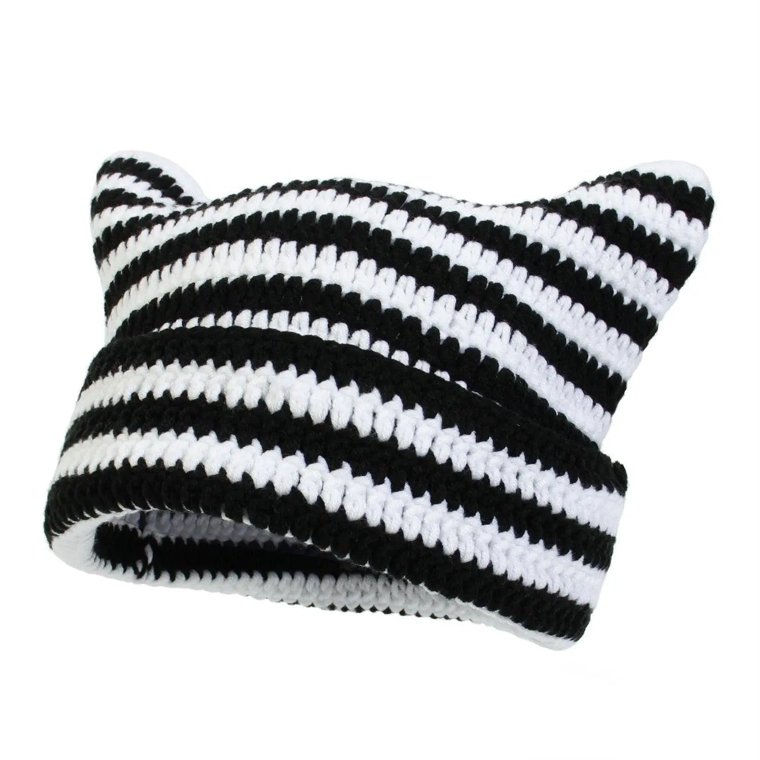 Autumn Winter Cute Cat Ears Cap, Streetwear Beanie Hat, Little Devil Striped Knitted Hat For Men Women, Kawaii Y2k Hat - Tophatter Daily Deals