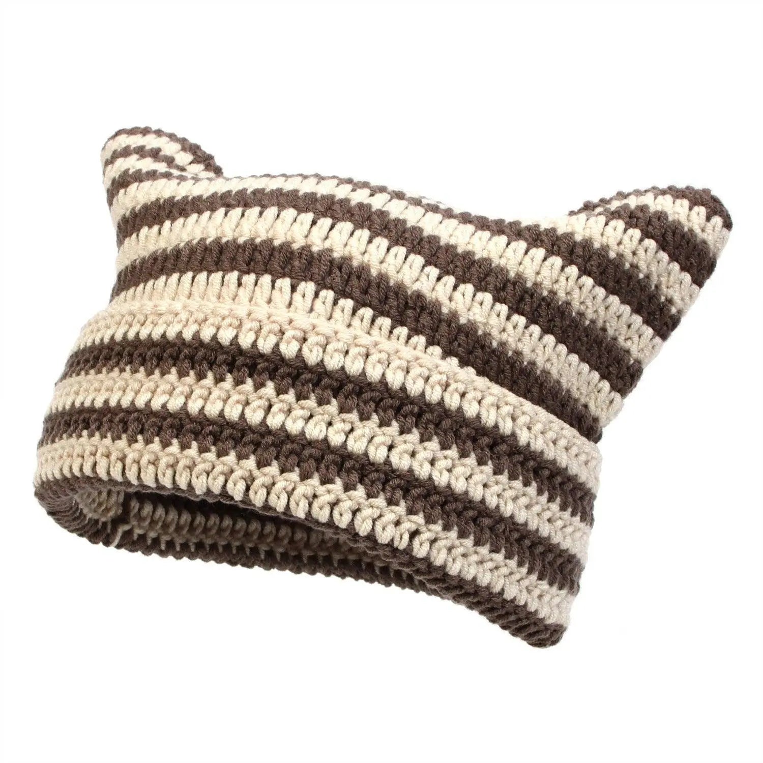 Autumn Winter Cute Cat Ears Cap, Streetwear Beanie Hat, Little Devil Striped Knitted Hat For Men Women, Kawaii Y2k Hat - Tophatter Daily Deals