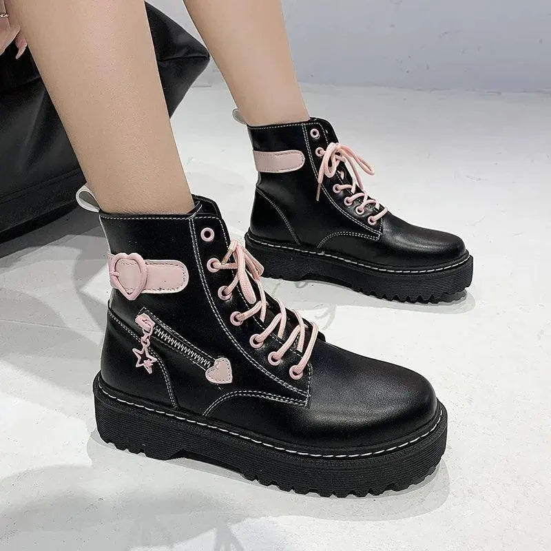 Autumn and Winter Fashion New Comfortable Fleece Warm Cross with Round Toe Cute Leather Women's Square Heel Ankle Boots black single - Tophatter Daily Deals