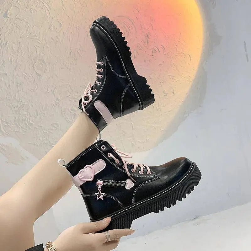 Autumn and Winter Fashion New Comfortable Fleece Warm Cross with Round Toe Cute Leather Women's Square Heel Ankle Boots - Tophatter Daily Deals