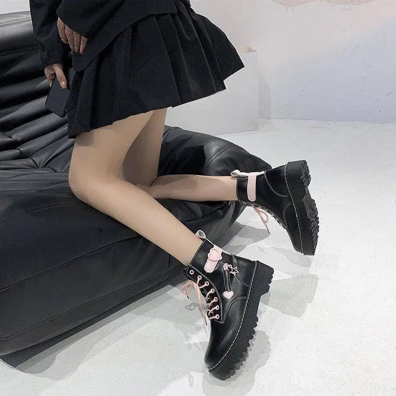 Autumn and Winter Fashion New Comfortable Fleece Warm Cross with Round Toe Cute Leather Women's Square Heel Ankle Boots - Tophatter Daily Deals
