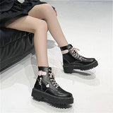 Autumn and Winter Fashion New Comfortable Fleece Warm Cross with Round Toe Cute Leather Women's Square Heel Ankle Boots - Tophatter Daily Deals