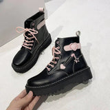 Autumn and Winter Fashion New Comfortable Fleece Warm Cross with Round Toe Cute Leather Women's Square Heel Ankle Boots - Tophatter Daily Deals