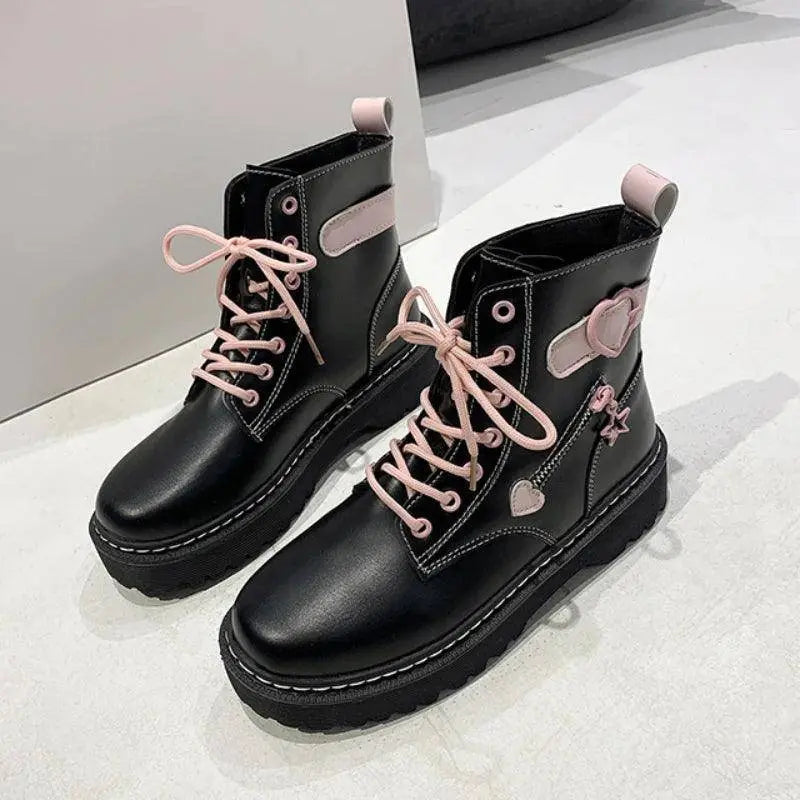 Autumn and Winter Fashion New Comfortable Fleece Warm Cross with Round Toe Cute Leather Women's Square Heel Ankle Boots black plush - Tophatter Daily Deals