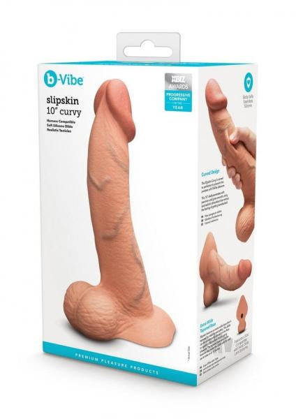 B-Vibe Slipskin Realistic Silicone Dildo 10 Inch Curved Mocha > Dildos > Large Dildos - Tophatter Daily Deals
