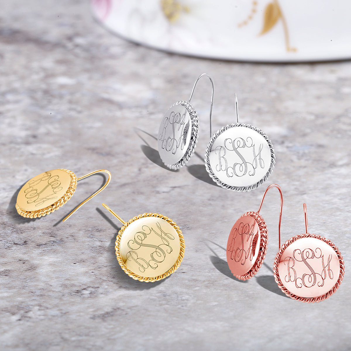 Personalized Braided Round Monogram Earrings Initial Earrings Earrings - Tophatter Daily Deals