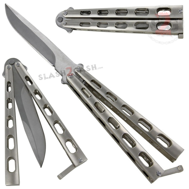 Jaguar HEAVY Butterfly Knife Big FAT Balisong - Chrome Silver Knife-Balisong - Tophatter Daily Deals