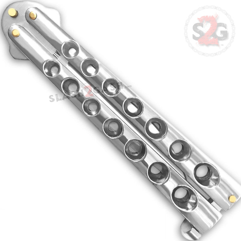 Heavy Duty Classic Butterfly Knife Thick 7 Hole Balisong - Chrome Knife-Balisong - Tophatter Daily Deals