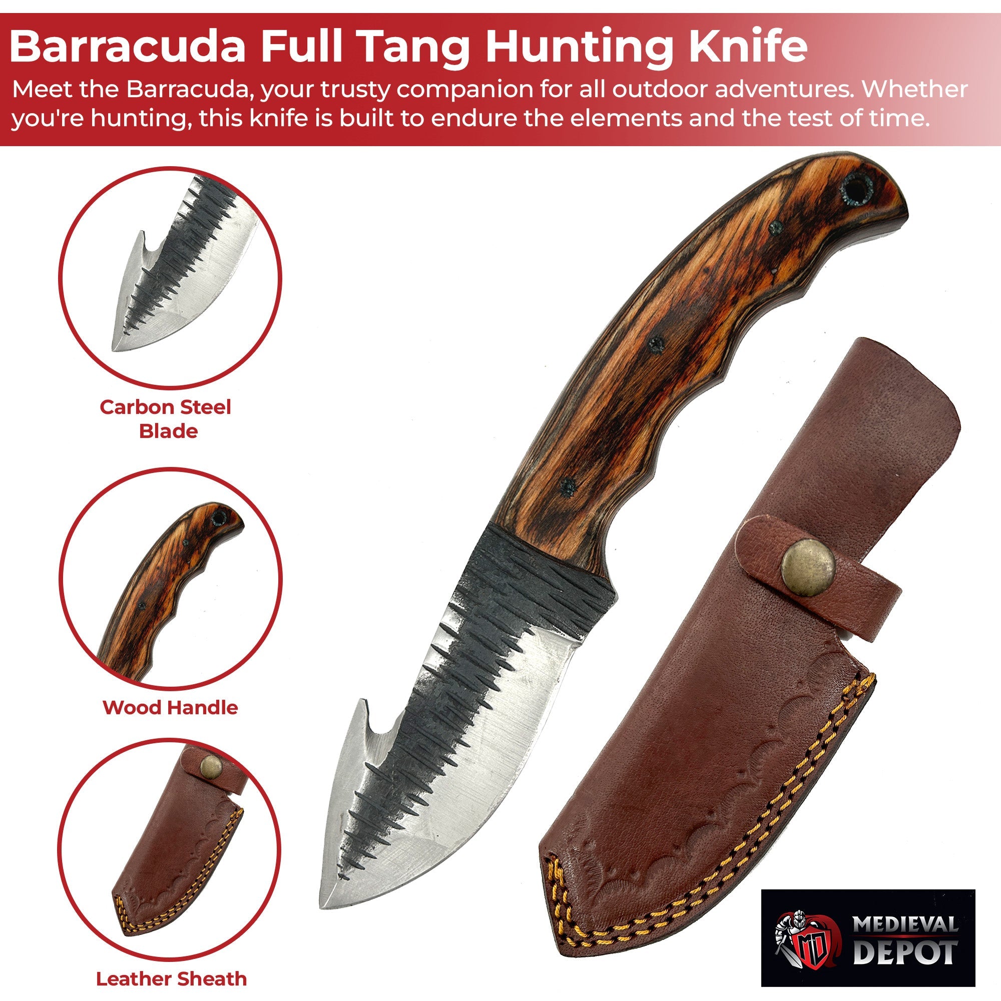 Barracuda Full Tang Gut Hook Outdoor Hunting Knife Knives - Tophatter Daily Deals