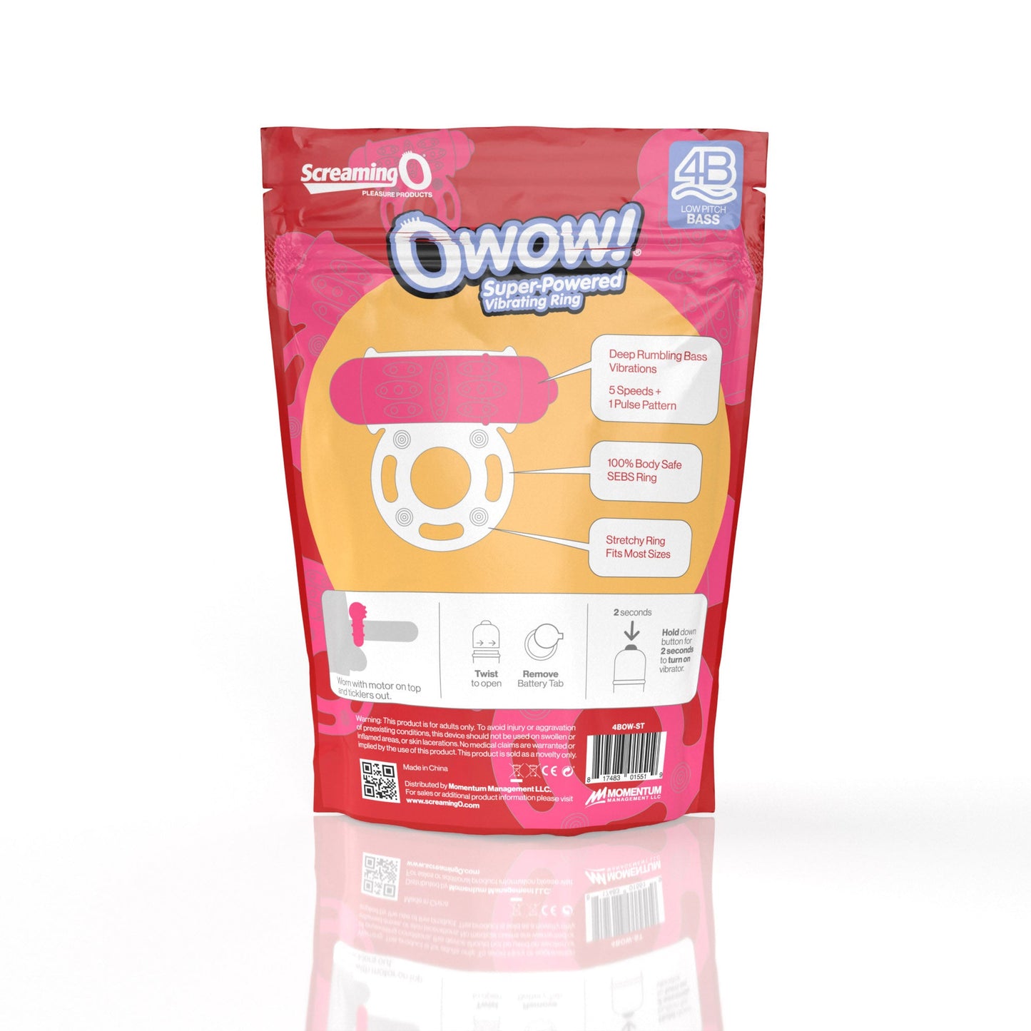 Owow 4B Low Pitch Bass (Strawberry) > Cock Ring > Vibrating - Tophatter Daily Deals
