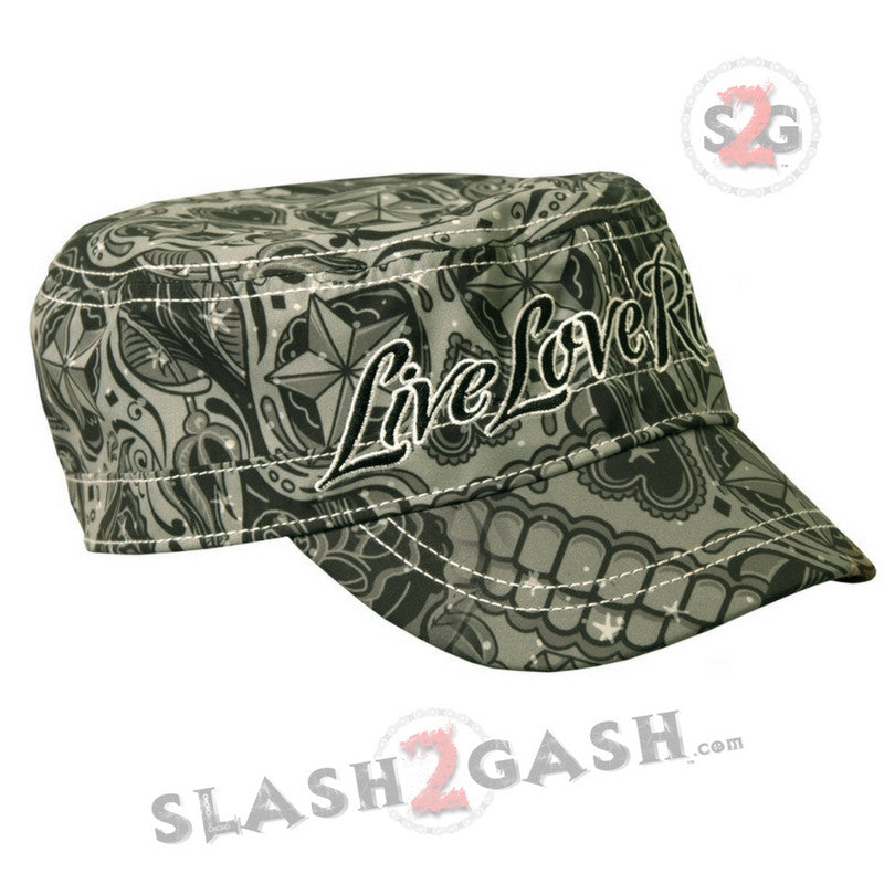 Hot Leathers Live Love Ride Sugar Skulls Ladies Cadet Cap LIMITED Hat - Tophatter Daily Deals