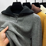 Warm Mens Half Zip Sweater - Stand Collar, Knit, Casual Gray - Tophatter Daily Deals