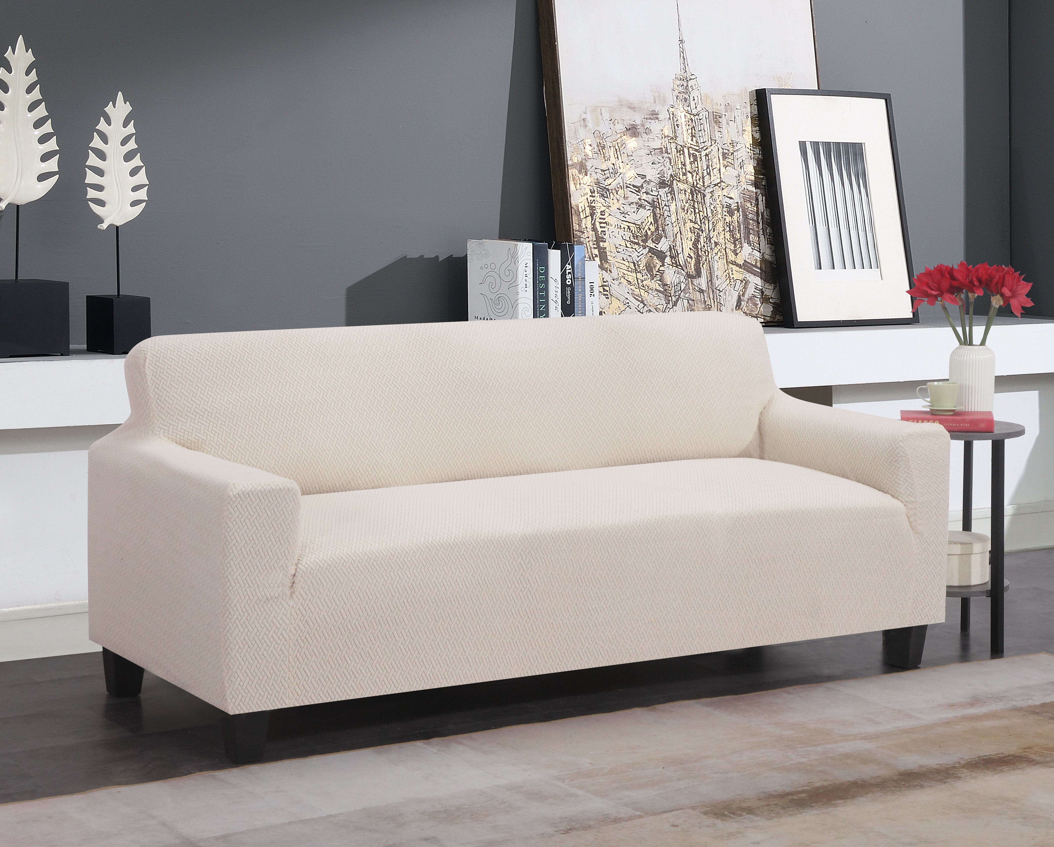 J&V Textiles Super Stretch Couch Slip Cover - Sofa, Love Seat and Chair Sizes Beige Sofa Slip Covers - Tophatter Daily Deals