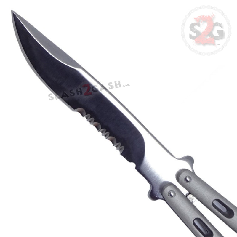 Jaguar Butterfly Knife HEAVY Taiwan Balisong - Grey Serrated Knife-Balisong - Tophatter Daily Deals