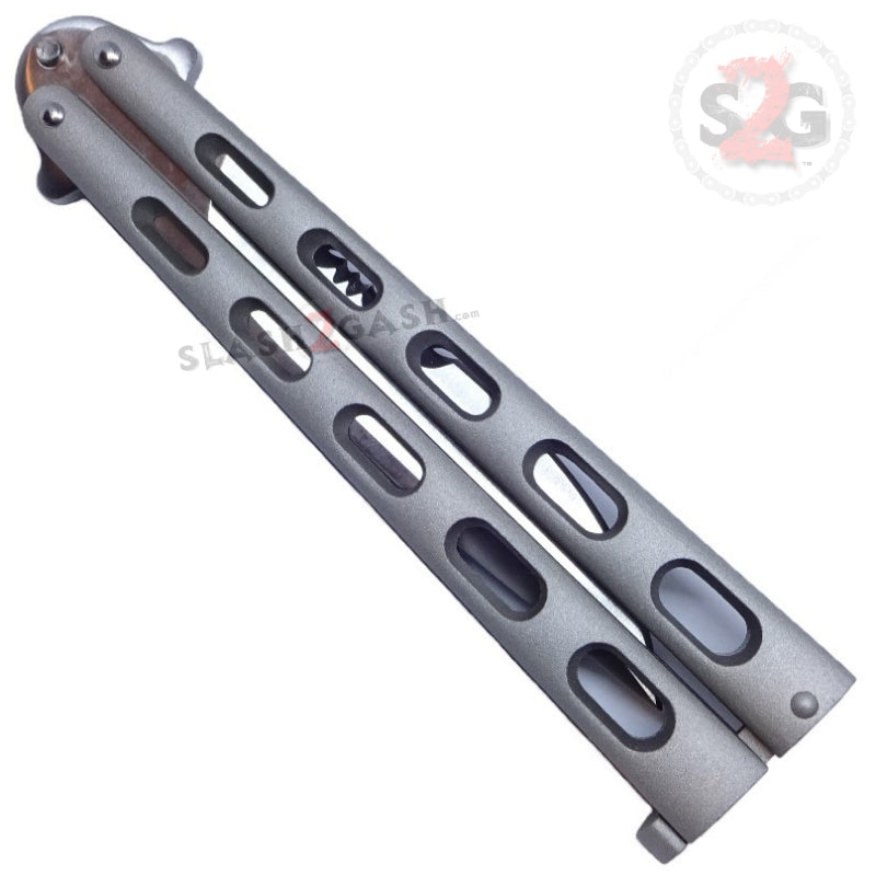 Jaguar Butterfly Knife HEAVY Taiwan Balisong - Grey Serrated Knife-Balisong - Tophatter Daily Deals