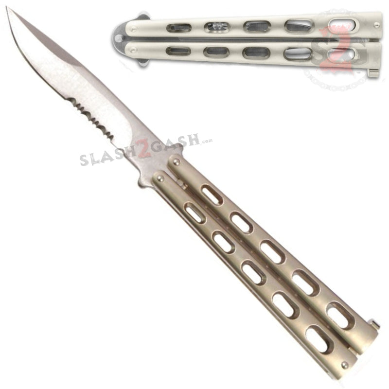 Jaguar Butterfly Knife HEAVY Taiwan Balisong - Champagne Serrated Champagne Knife-Balisong - Tophatter Daily Deals
