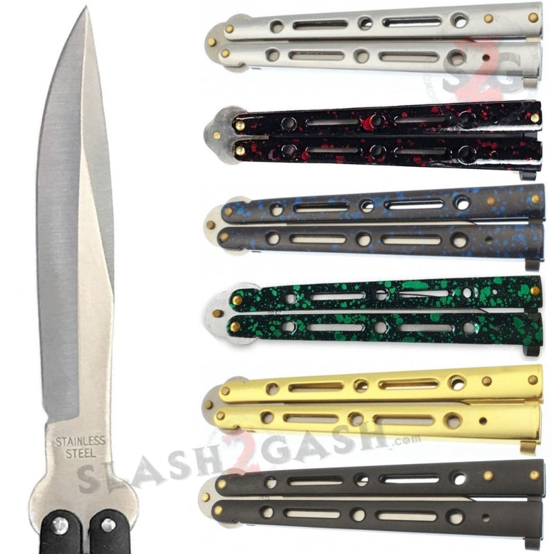 JUMBO 5 Hole Butterfly Knife Giant 10" Balisong - Marble Blue Knife-Balisong - Tophatter Daily Deals