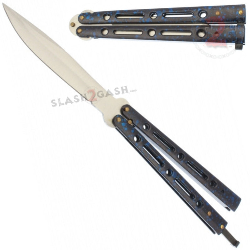 JUMBO 5 Hole Butterfly Knife Giant 10" Balisong - Marble Blue Knife-Balisong - Tophatter Daily Deals