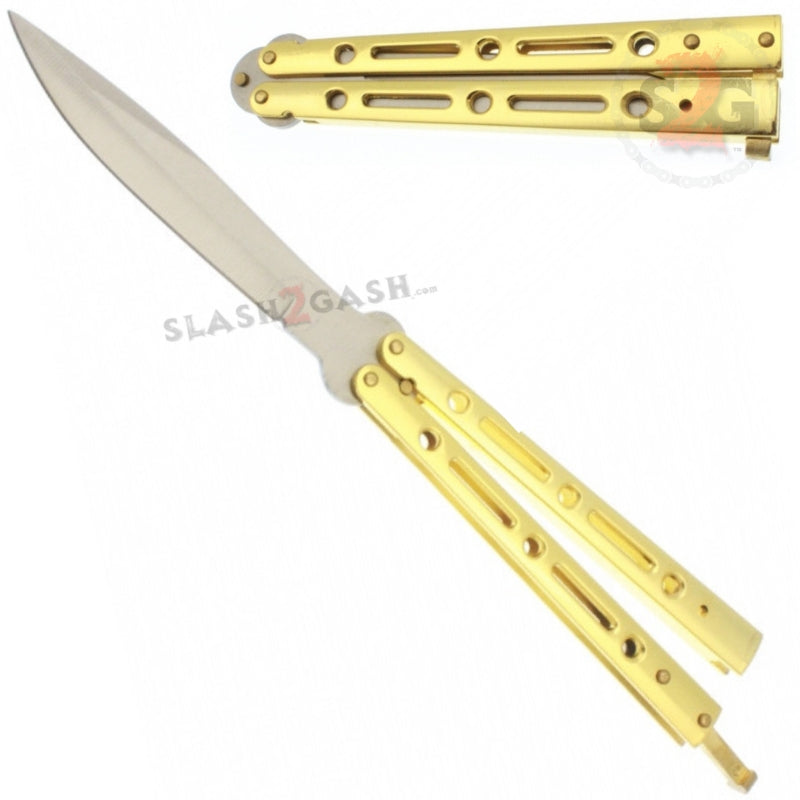 JUMBO 5 Hole Butterfly Knife Giant 10" Balisong - Gold Gold Knife-Balisong - Tophatter Daily Deals