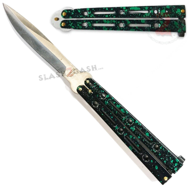 JUMBO 5 Hole Butterfly Knife Giant 10" Balisong - Marble Green Marble Green Knife-Balisong - Tophatter Daily Deals