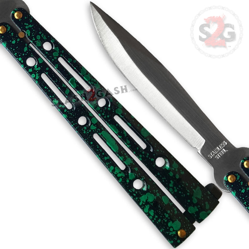 JUMBO 5 Hole Butterfly Knife Giant 10" Balisong - Marble Green Knife-Balisong - Tophatter Daily Deals