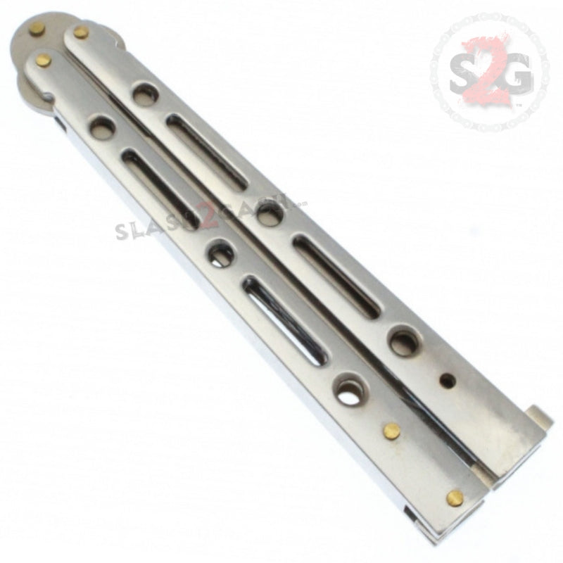 JUMBO 5 Hole Butterfly Knife Giant 10" Balisong - Silver Knife-Balisong - Tophatter Daily Deals