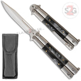 White Marble Butterfly Knife Pearl Swirl Balisong - Plain Edge Black - Plain Edge Knife-Balisong - Tophatter Daily Deals