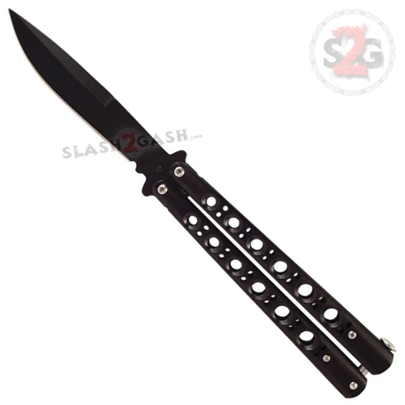 Classic 6 Hole Butterfly Knife w/ Spring Latch Balisong Sandwich - Black Knife-Balisong - Tophatter Daily Deals