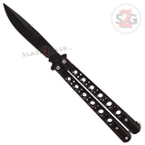 Classic 6 Hole Butterfly Knife w/ Spring Latch Balisong Sandwich - Black Knife-Balisong - Tophatter Daily Deals