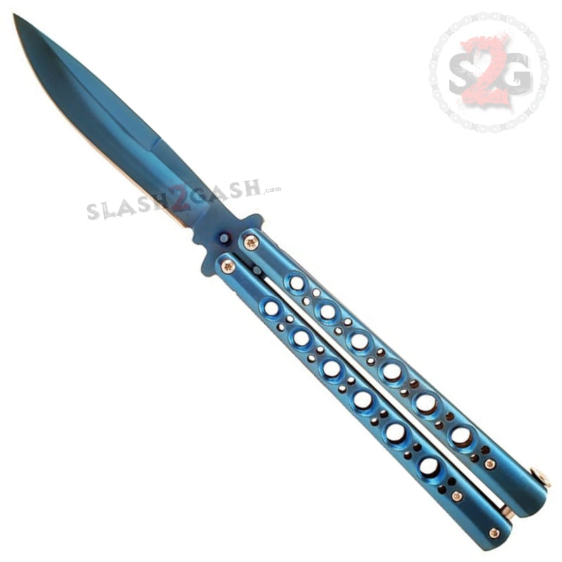 Classic 6 Hole Butterfly Knife w/ Spring Latch Balisong Sandwich - Blue Knife-Balisong - Tophatter Daily Deals
