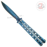 Classic 6 Hole Butterfly Knife w/ Spring Latch Balisong Sandwich - Blue Knife-Balisong - Tophatter Daily Deals