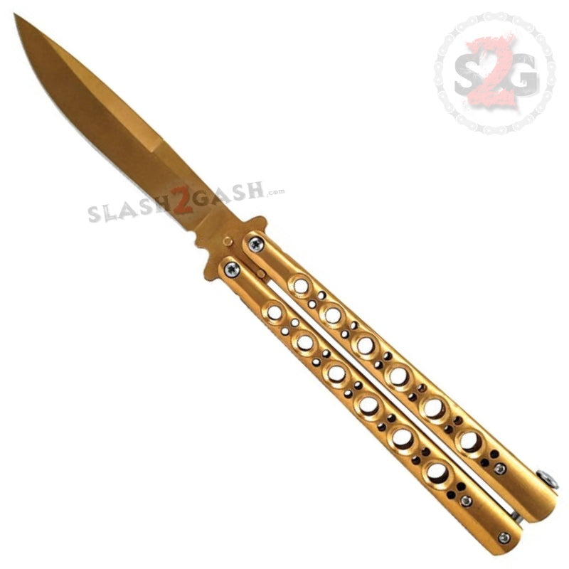 Classic Butterfly Knife w/ Spring Latch Sandwich Version - 7 Colors Gold Knife-Balisong - Tophatter Daily Deals