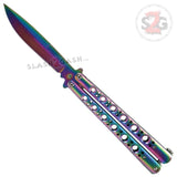 Classic 6 Hole Butterfly Knife w/ Spring Latch Sandwich - Rainbow Knife-Balisong - Tophatter Daily Deals
